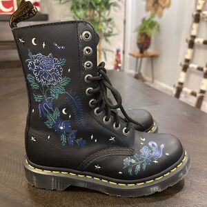 Dr. Martens Black and Blue Floral Combat Boots
